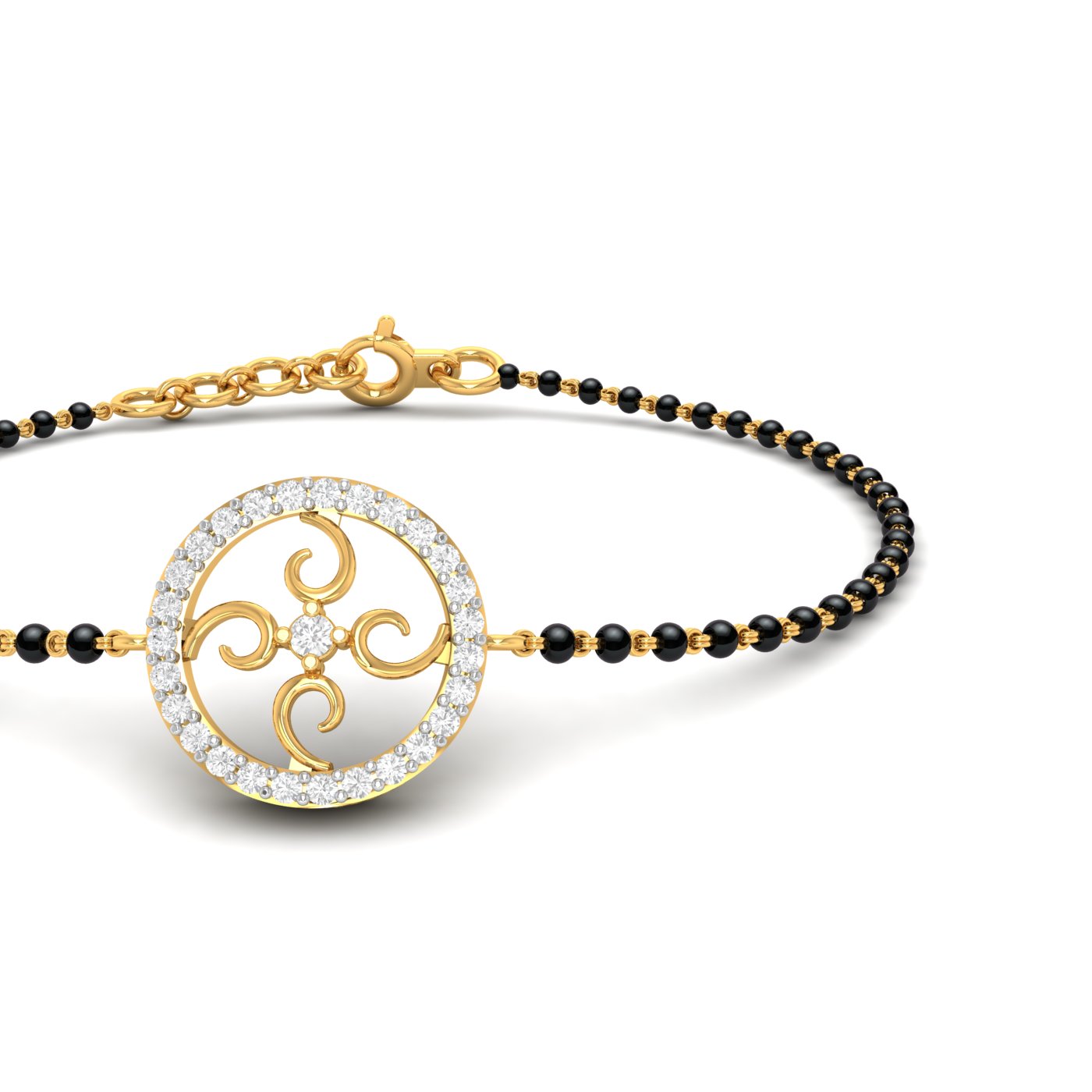 Bracelet - Rose Mangalsutra - Black Bead White Cz - Charm | Gujjadi Swarna  Jewellers