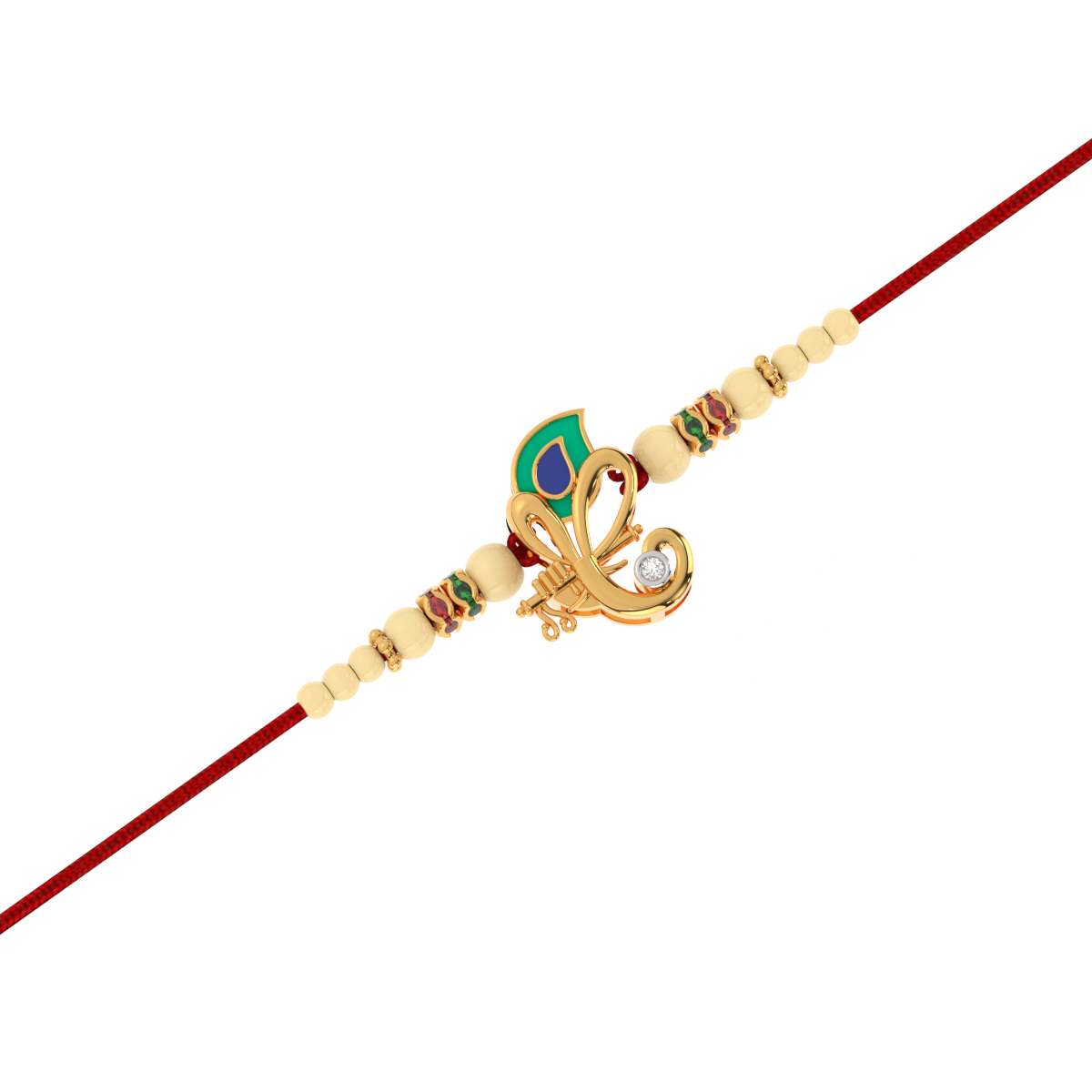 Krishna Pankh Design Yellow Gold Rakhi