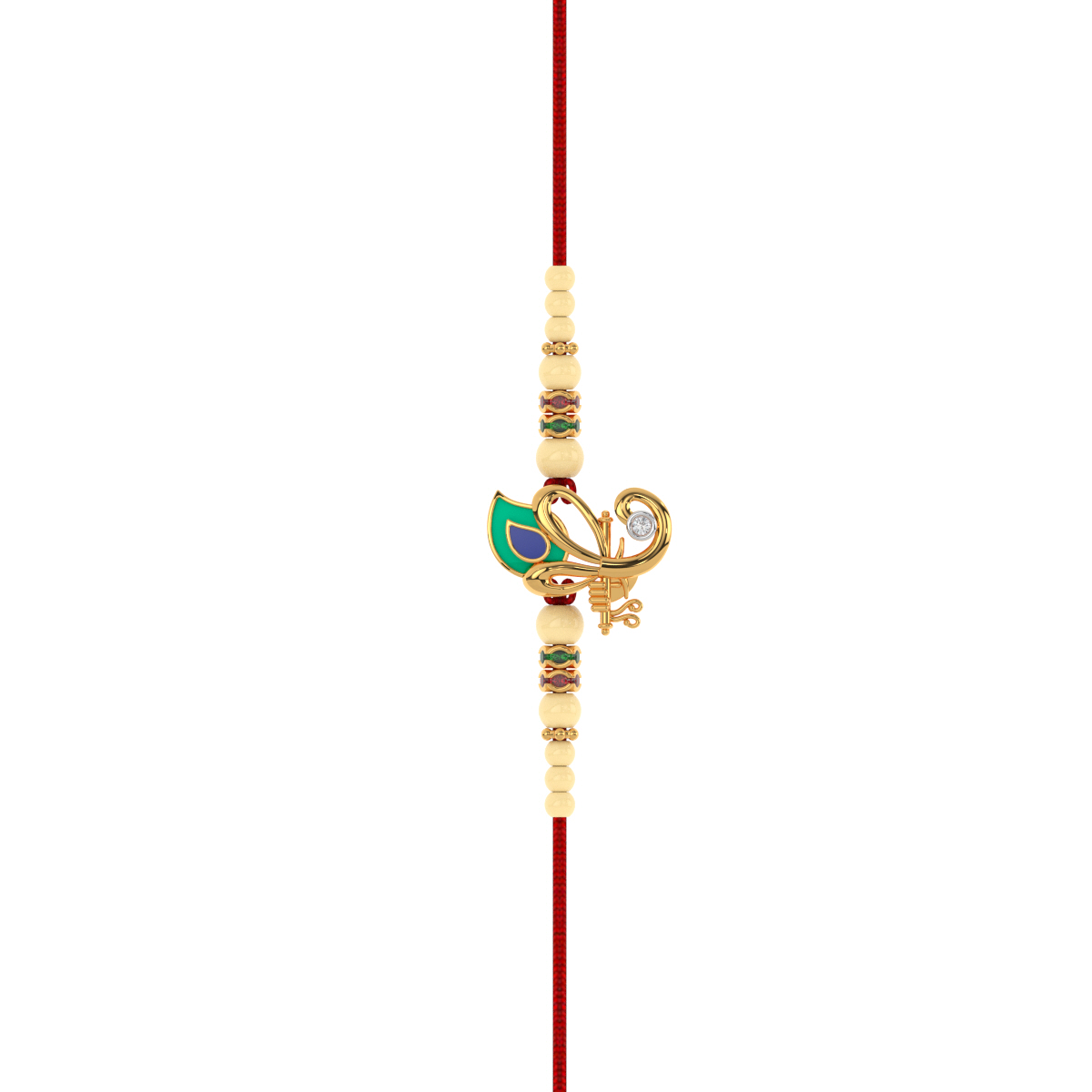 Krishna Pankh Design Yellow Gold Rakhi