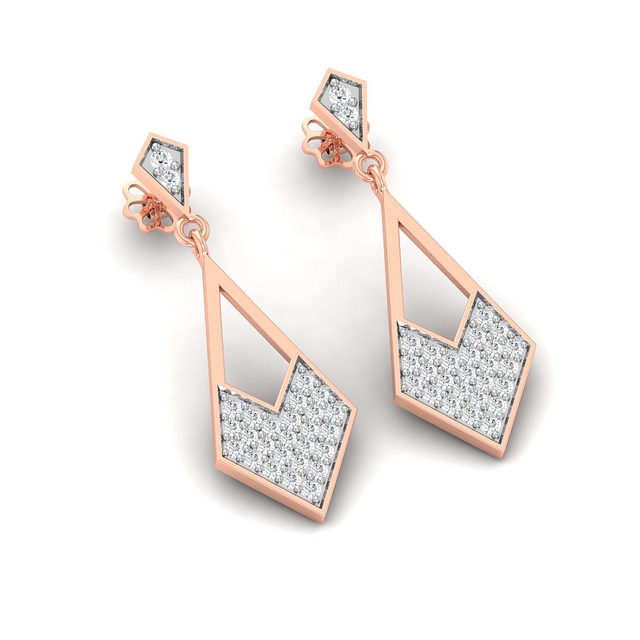 Triangular Gold Diamond Earrings