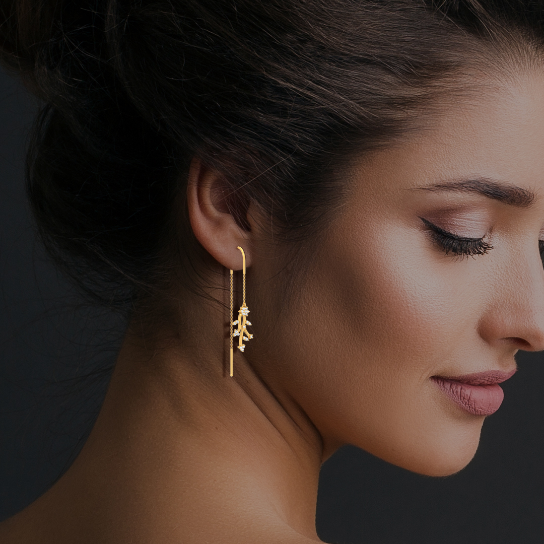 18K Yellow Gold Diamond Retro Earrings