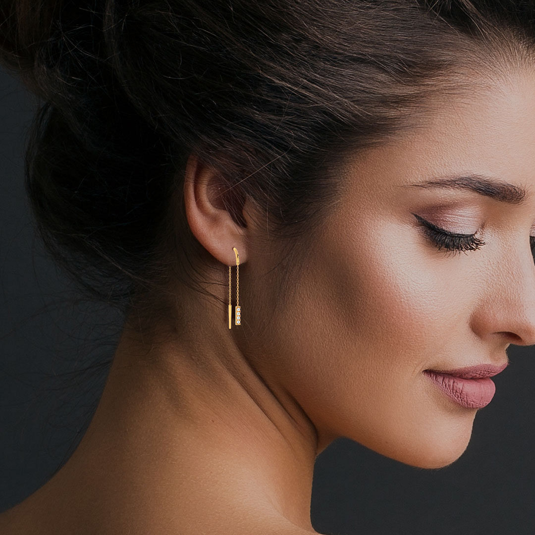 gold plated long chain dangle earrings sui dhaga for women – Karizma Jewels