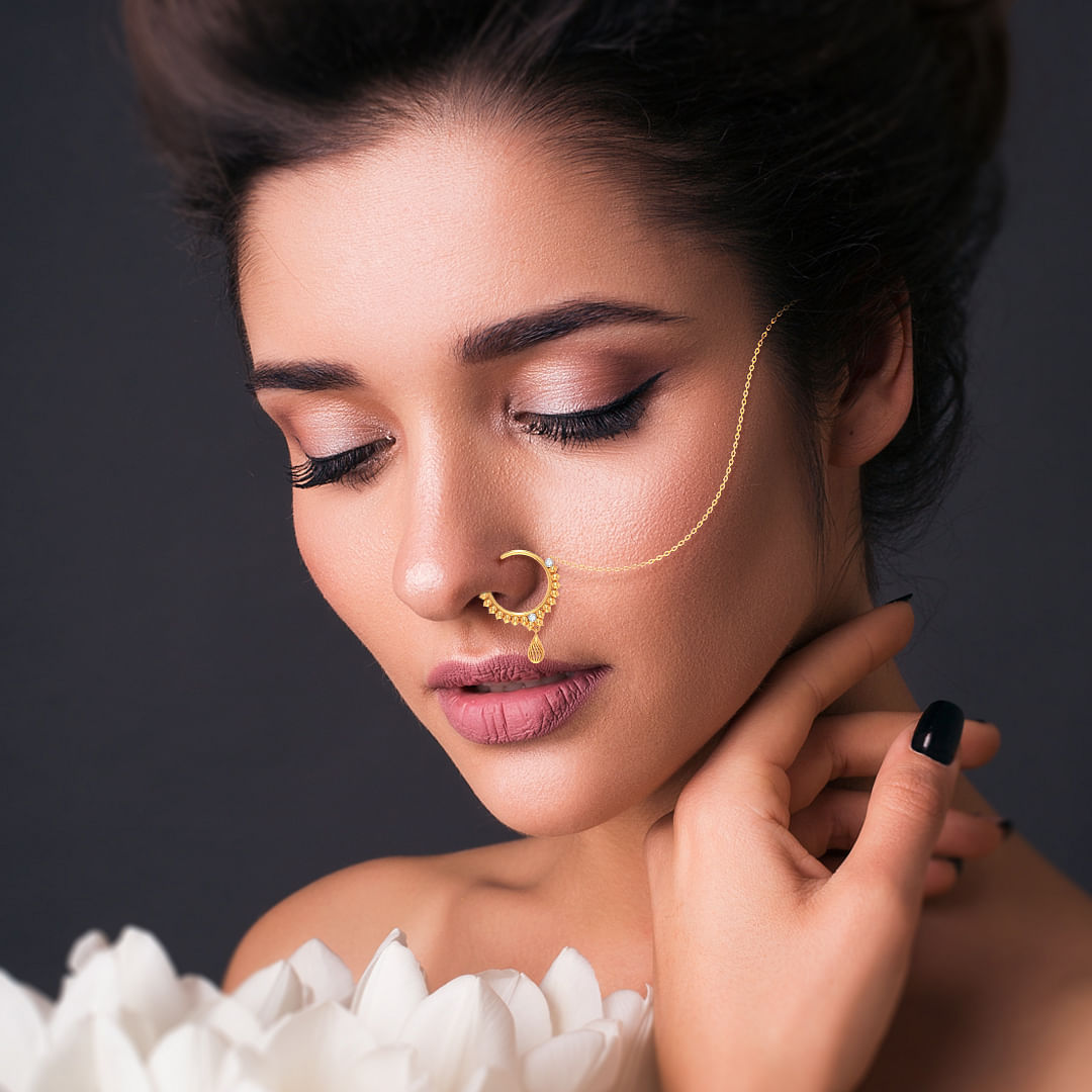 Ethnic Vertical Indian Style 14K Real Gold Nose Stud Indian Push pin N –  Karizma Jewels
