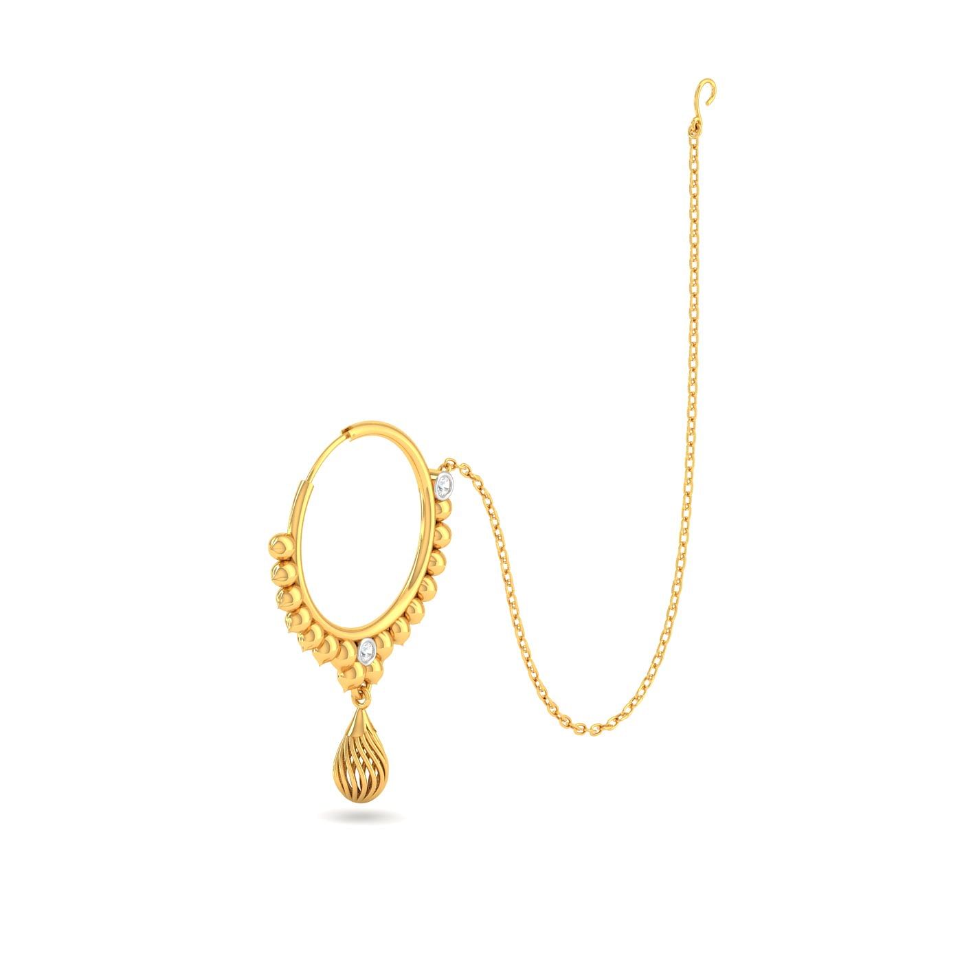 14K Gold Nose Ring With Genuine Diamond Stones - Zahav Jewelry Shop NY