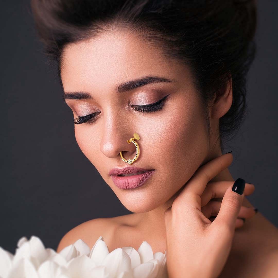 Buy Lovely Ad Zircon Indian Nath, Nose Stud, Clip On, Pressing Nose Ring,  Indian Wedding Jewelry, Pressing Pattern Online in India - Etsy