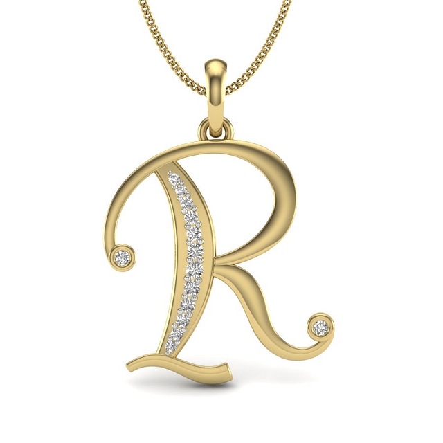 R Alphabet Diamond Pendant