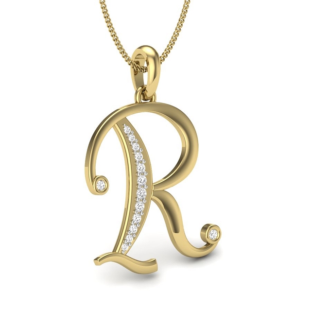 R Alphabet Diamond Pendant