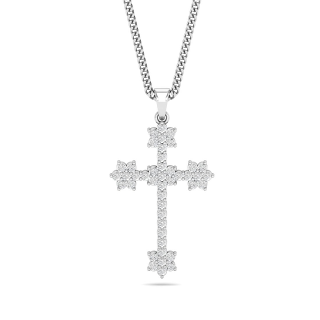 Fleur Shape Cross Diamond Pendant