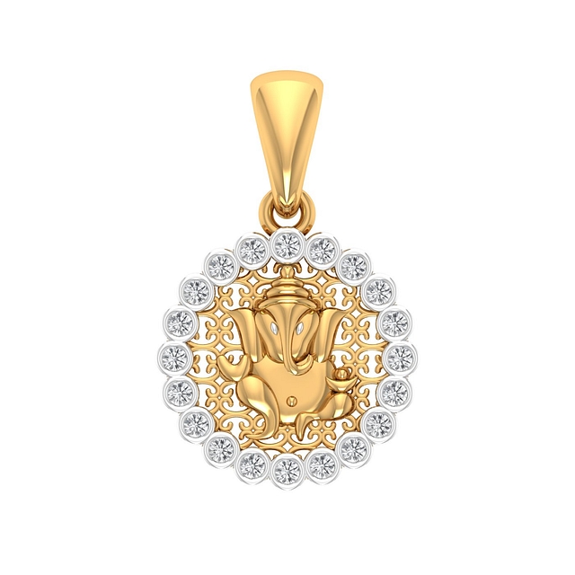 Flower Design Ganesha Diamond Pendant