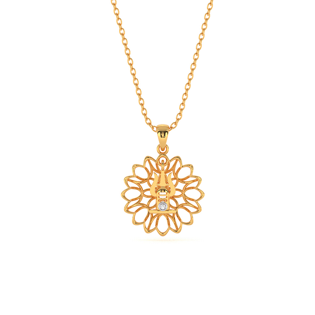 Trishul Shivling Diamond Gold Pendant
